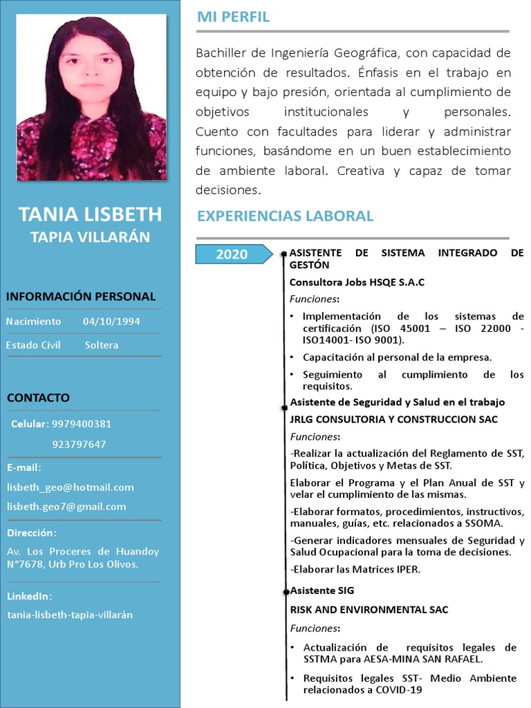 Perfil Profesional de Tania Tapia | PDF | Perú