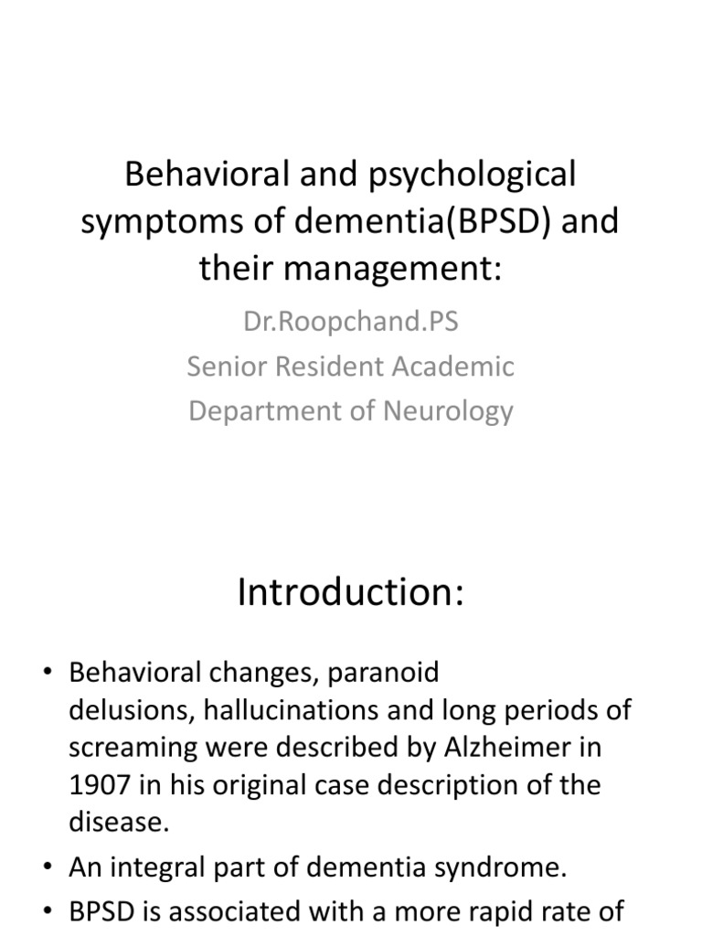 Behavioral and Psychological Symptoms of Dementia (BPSD) and Their ...