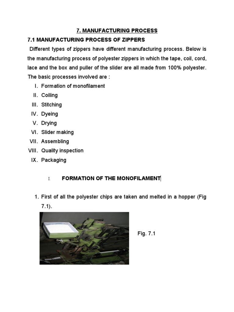 Manufacturing Process 7.1 Manufacturing Process of Zippers PDF Yarn