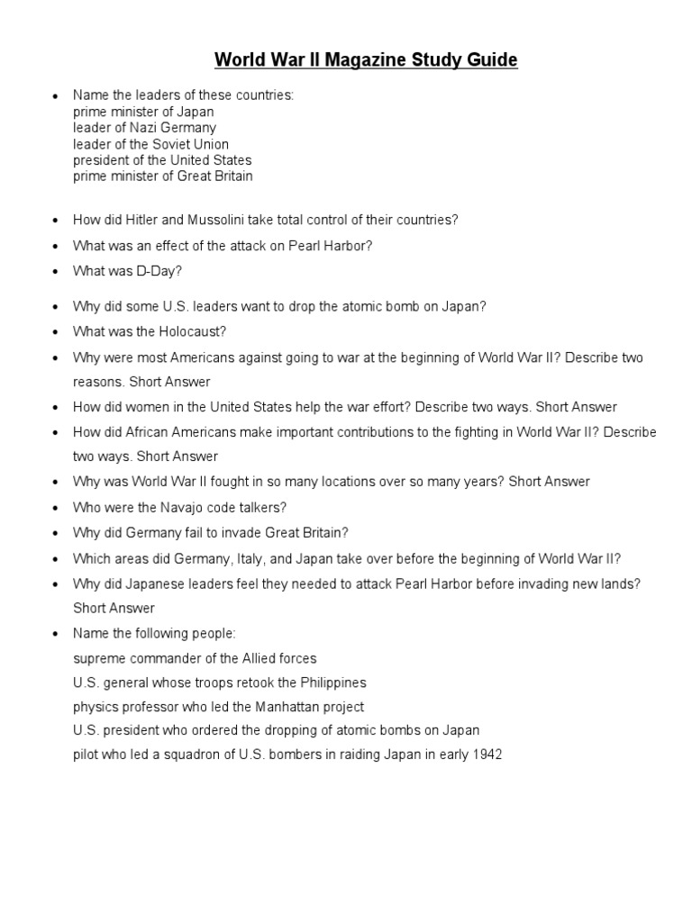 World War II Magazine Study Guide | PDF