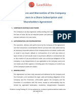 Representations and Warranties of The Company and Promoters in A Share Subscription and Shareholders Agreement