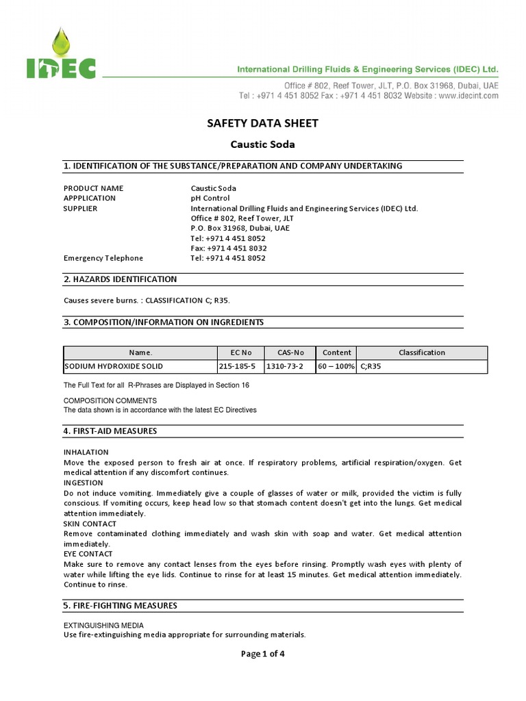Safety Data Sheet Caustic Soda PDF Personal Protective Equipment