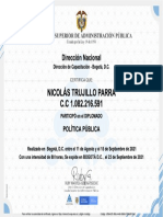 Certificado NICOLÁS TRUJILLO PARRA Curso POLÍTICA PÚBLICA