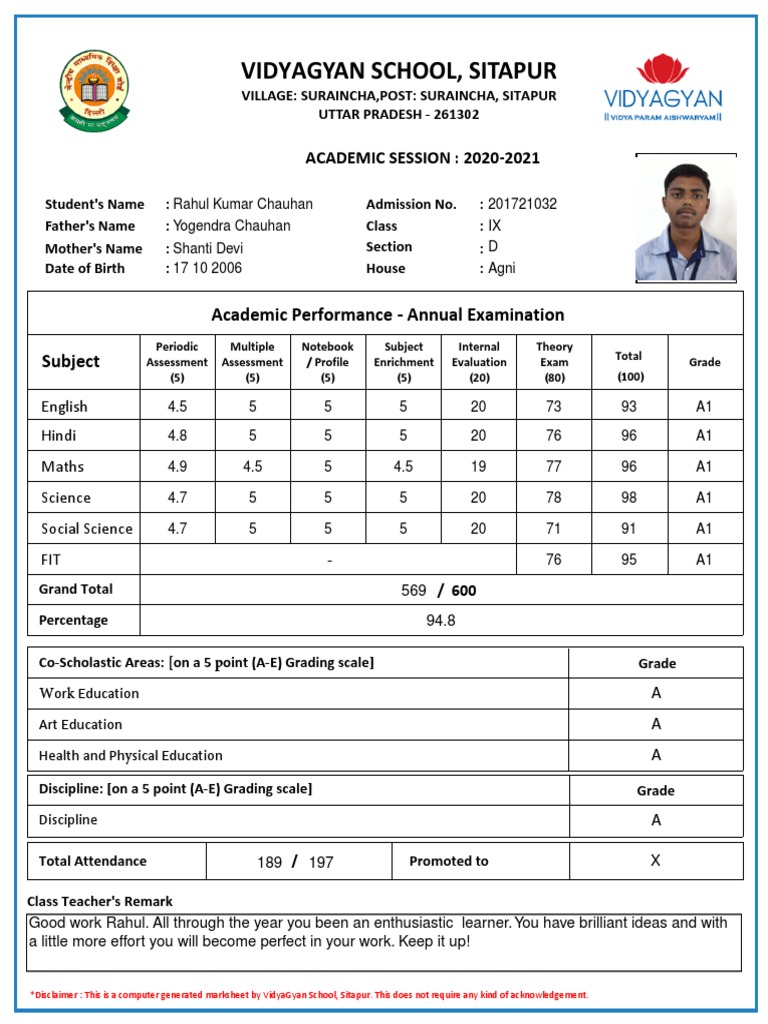 Class 10 Report Card for Rahul Kumar | PDF | Test (Assessment ...