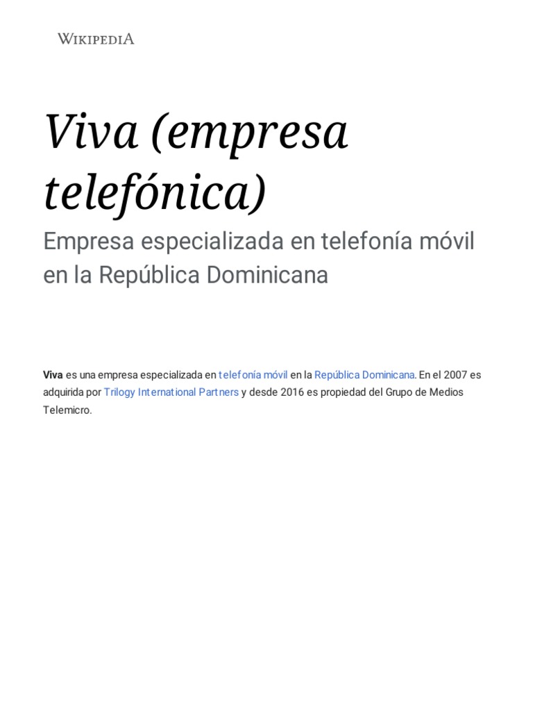 Viva (Empresa Telefónica) - Wikipedia, La Enciclopedia Libre | PDF ...