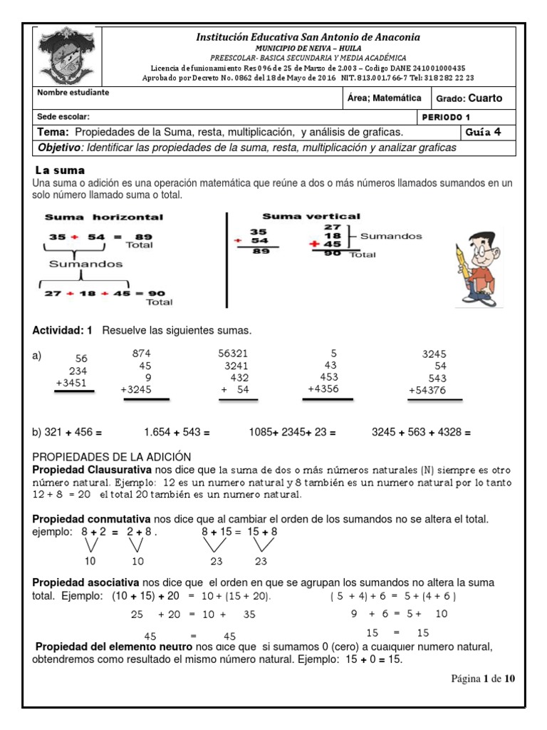 Evaluación de Sumas para Cuarto Grado | PDF | Sustracción | Número natural