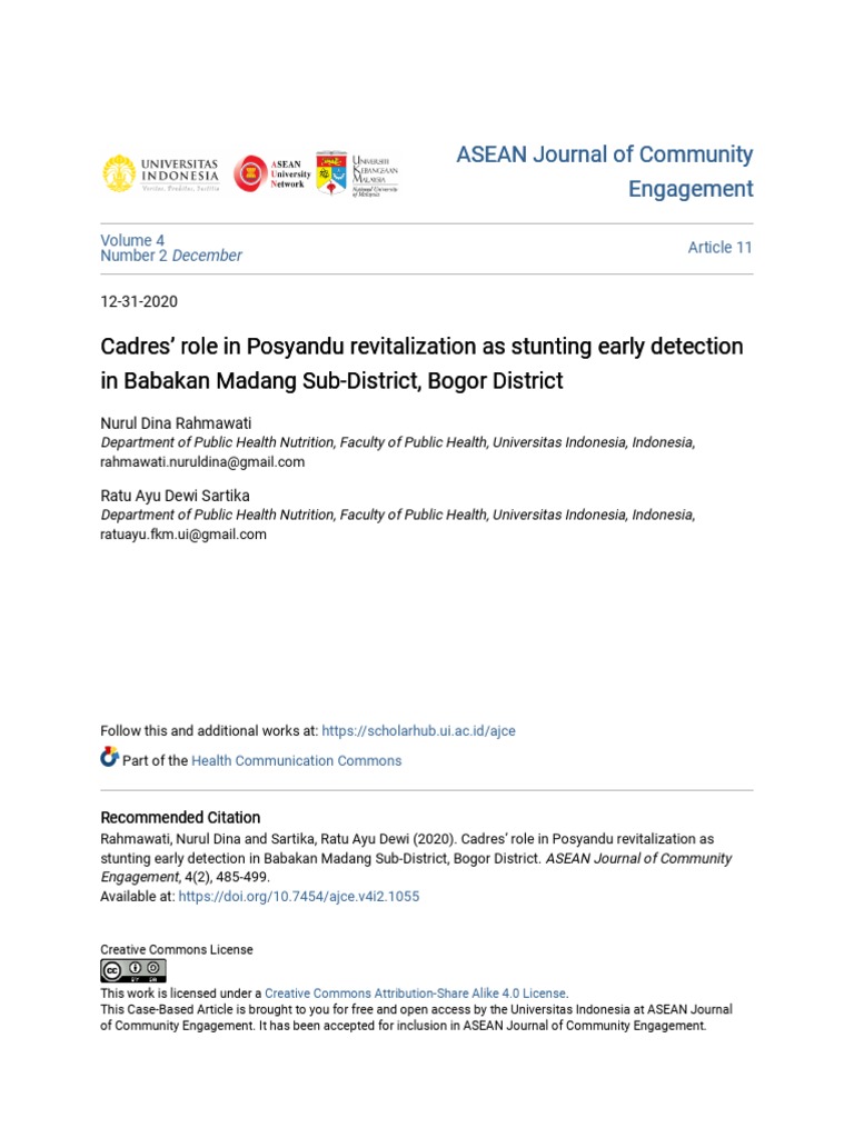 Cadres - Role in Posyandu Revitalization As Stunting Early Detecti ...