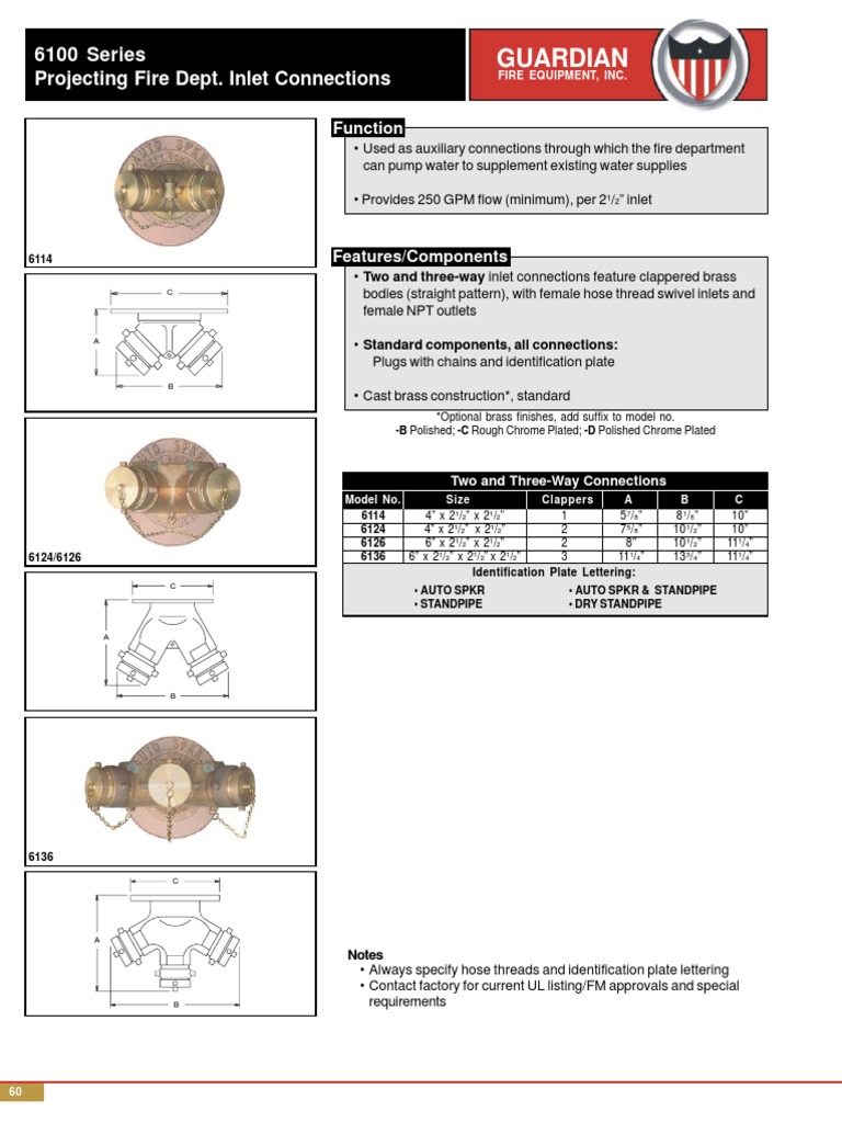 GUARDIAN FIRE Fire Department Connections 6100 - C | PDF | Manufactured ...
