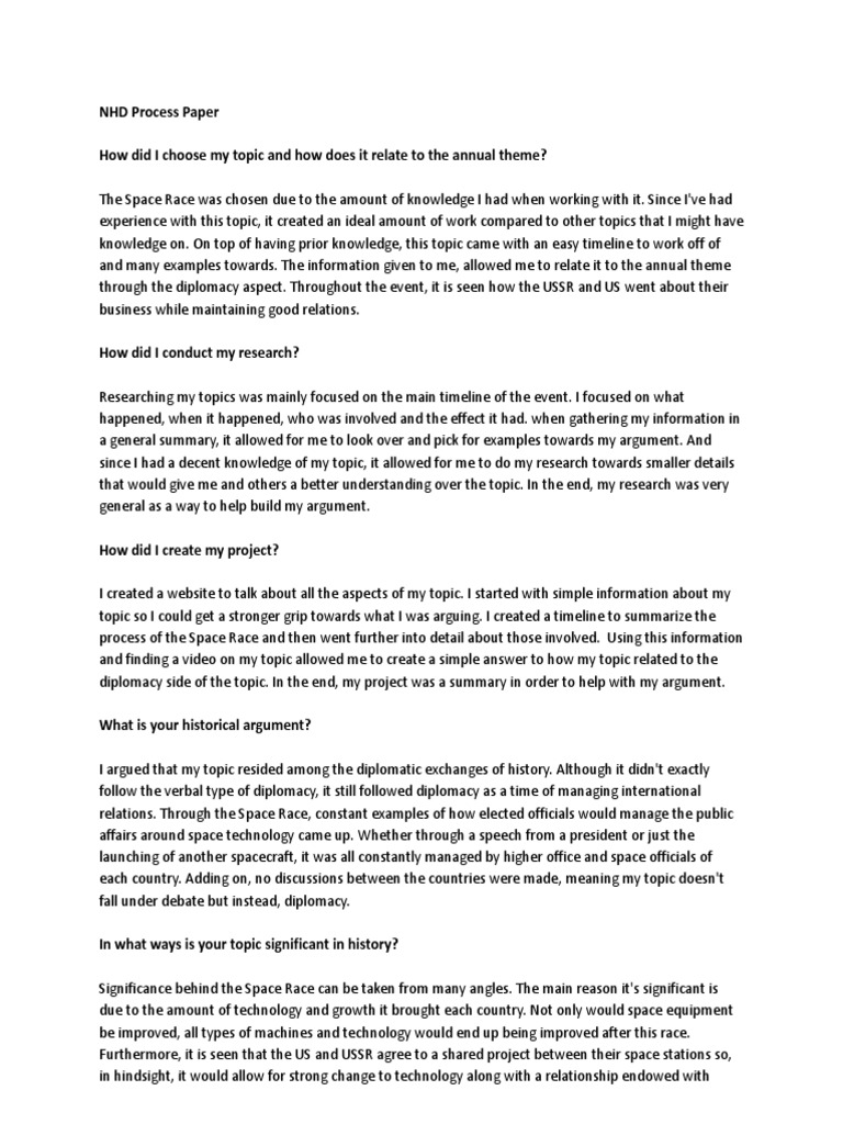 NHD Process Paper PDF Space Knowledge