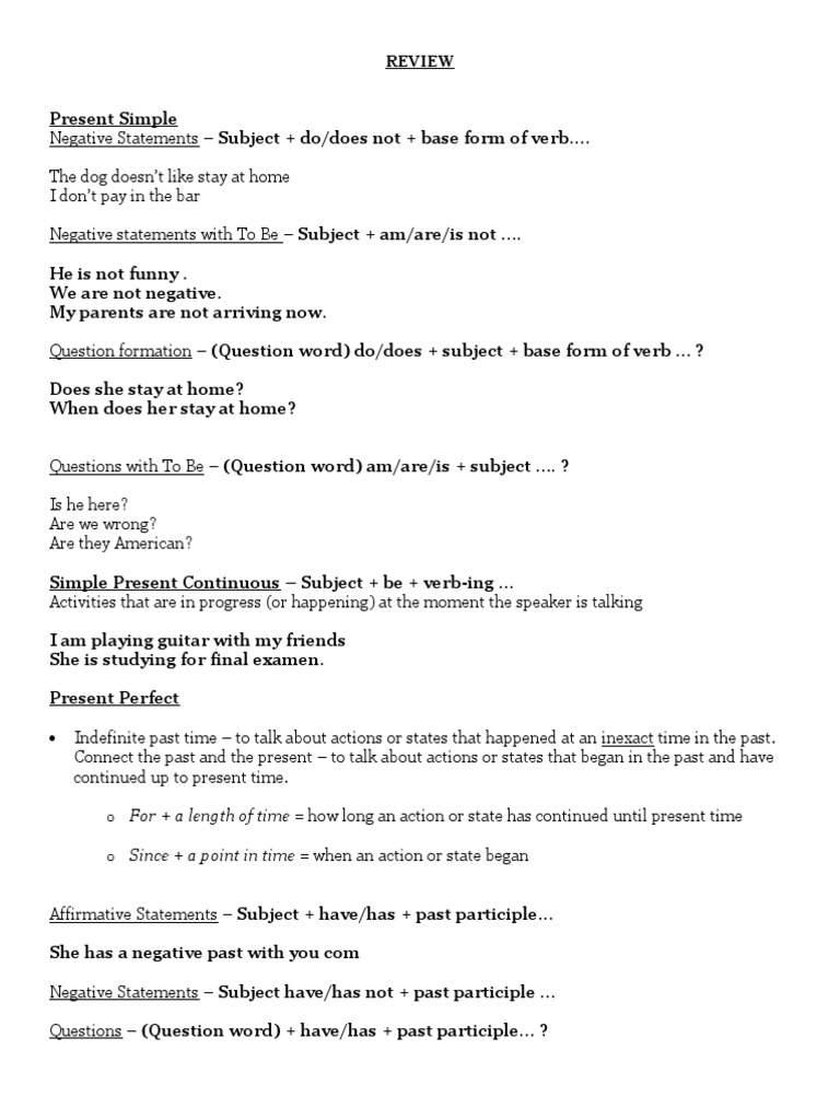 Tenses Review Intermediate 2 | PDF | Verb | Language Mechanics