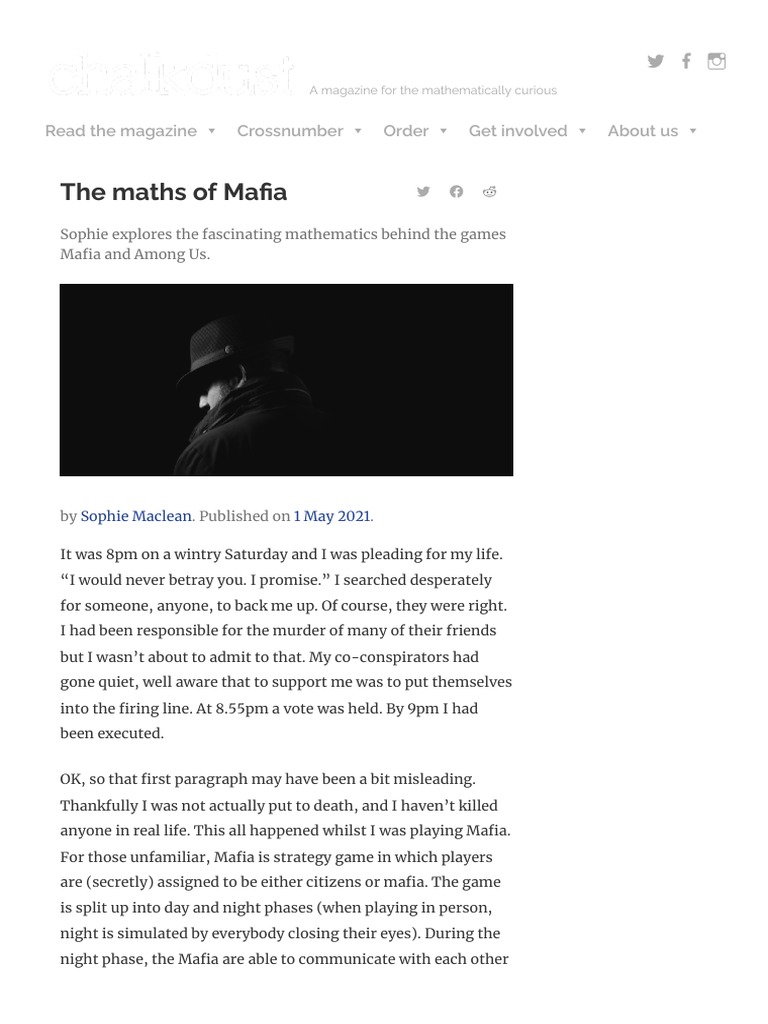 The Maths of Mafia - Chalkdust | PDF | Mathematics | Harry Potter