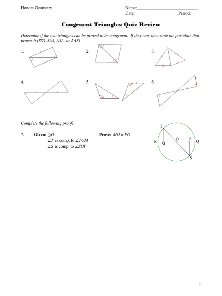 Congruent Triangles Quiz Review Descargar gratis PDF Triangle