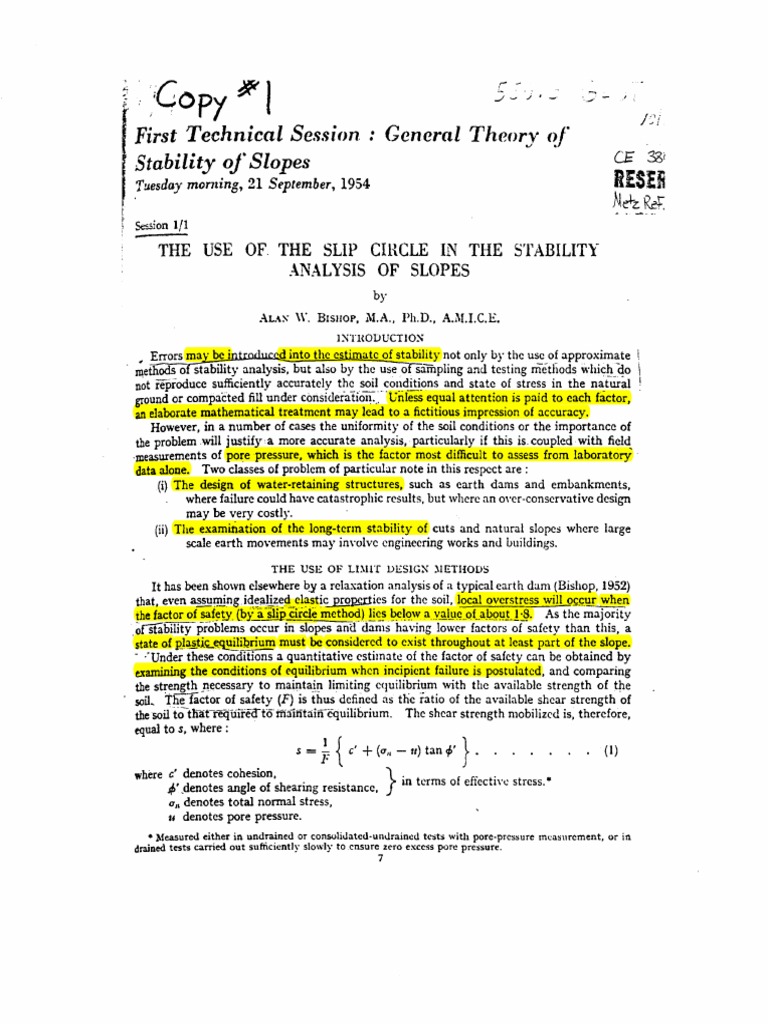 Analysis of Slope Stability Using the Slip Circle Method | PDF ...