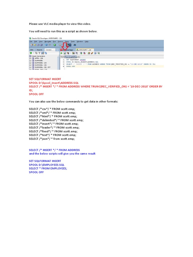 How To Spool Insert Statements in Oracle SQL Developer | PDF