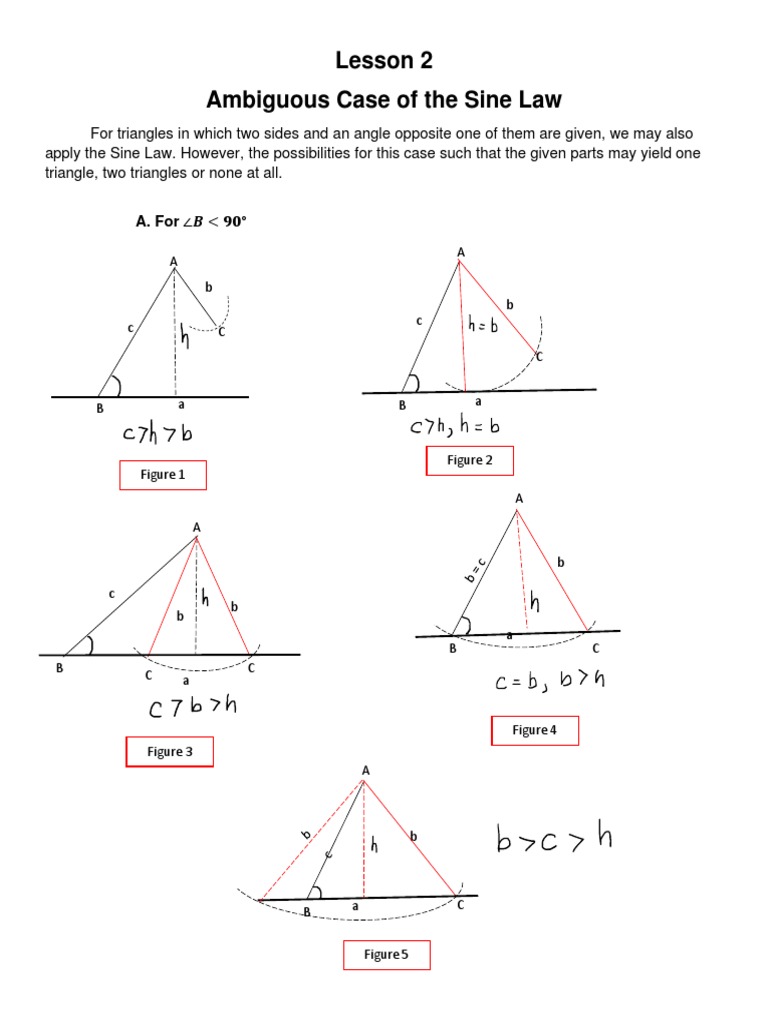 Ambiguous Case of Sine Law PDF Triangle Geometric Measurement
