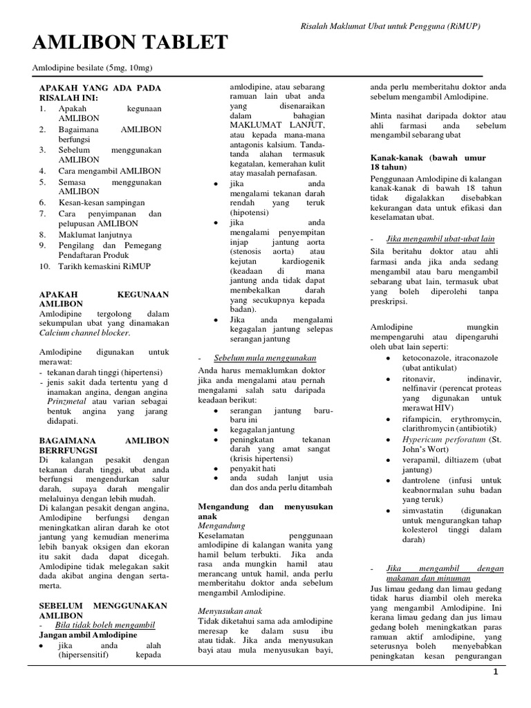 Amlibon Tablet 5mg 10mg Amlodipine Novartis Corporation M Sdn Bhd 16apr2015 Bm Pdf