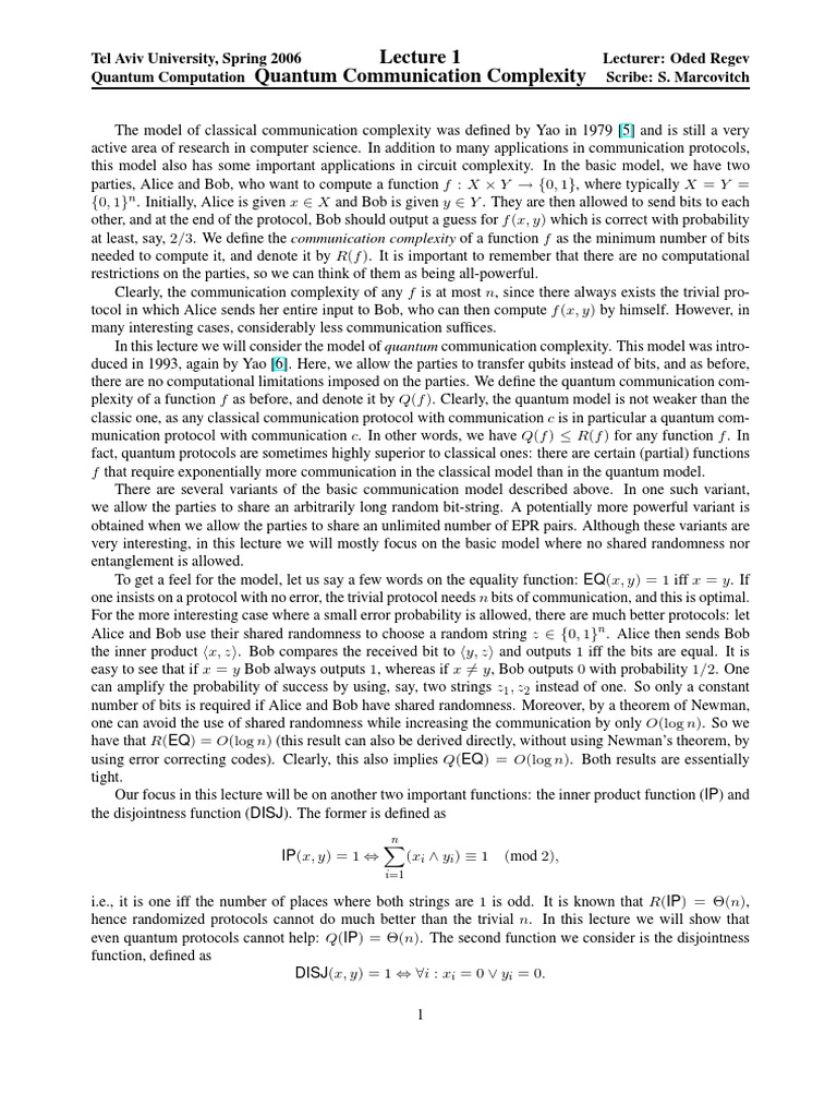 Quantum Communication Complexity Lecture | PDF | Matrix (Mathematics ...