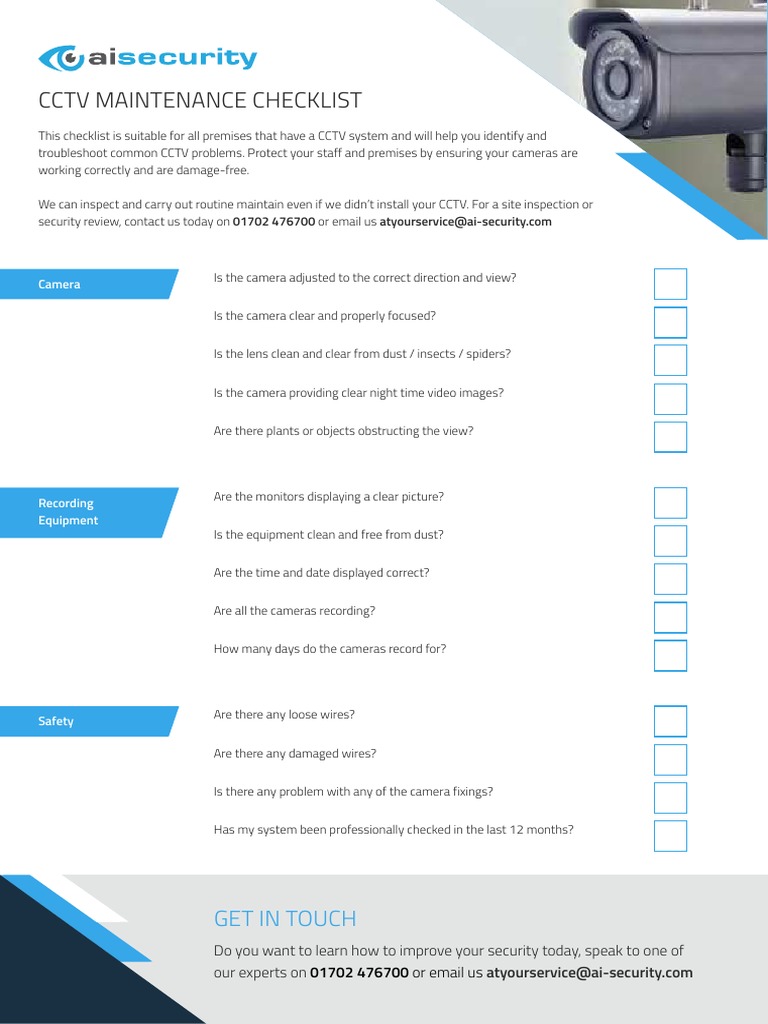 Ai Security Checklist CCTV Maintenance 2 | PDF