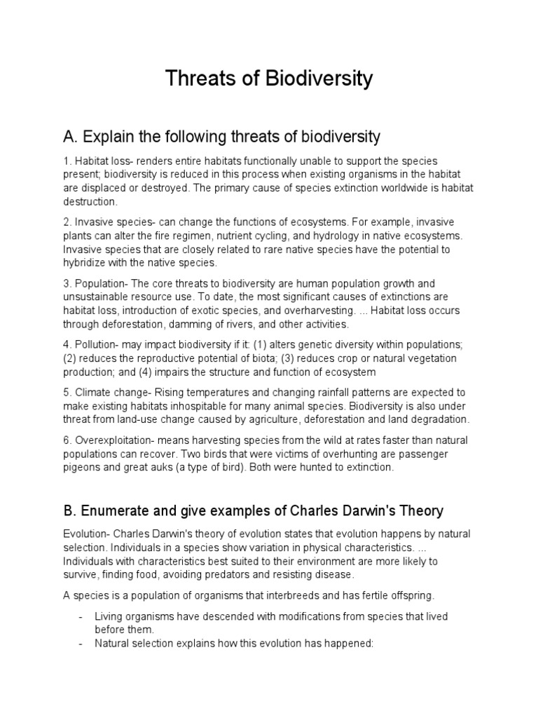 Threats of Biodiversity | PDF | Biodiversity | Habitat Destruction