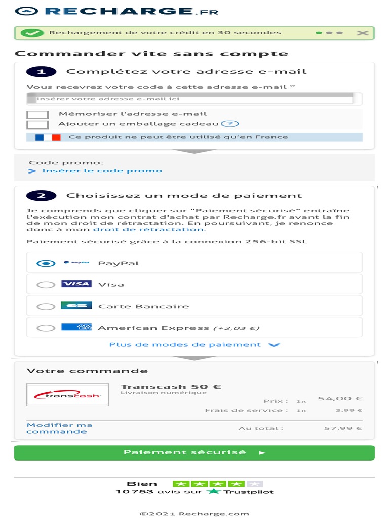 Recharge Transcash 50 € en ligne | PDF