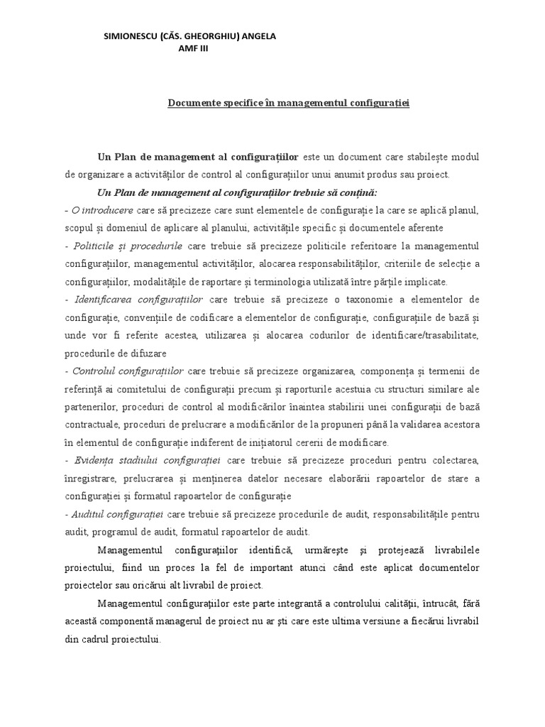 Documente Specifice În Managementul Configuraţiei | PDF
