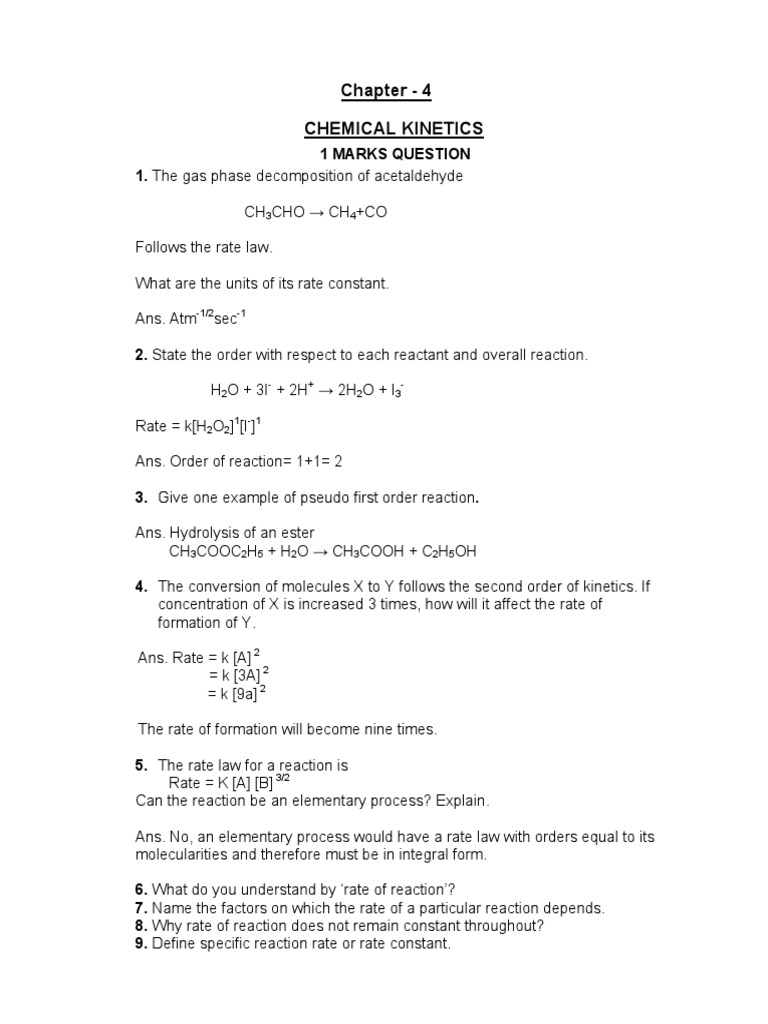 Chapter 4 - Chemical Kinetics | PDF | Reaction Rate | Reaction Rate ...