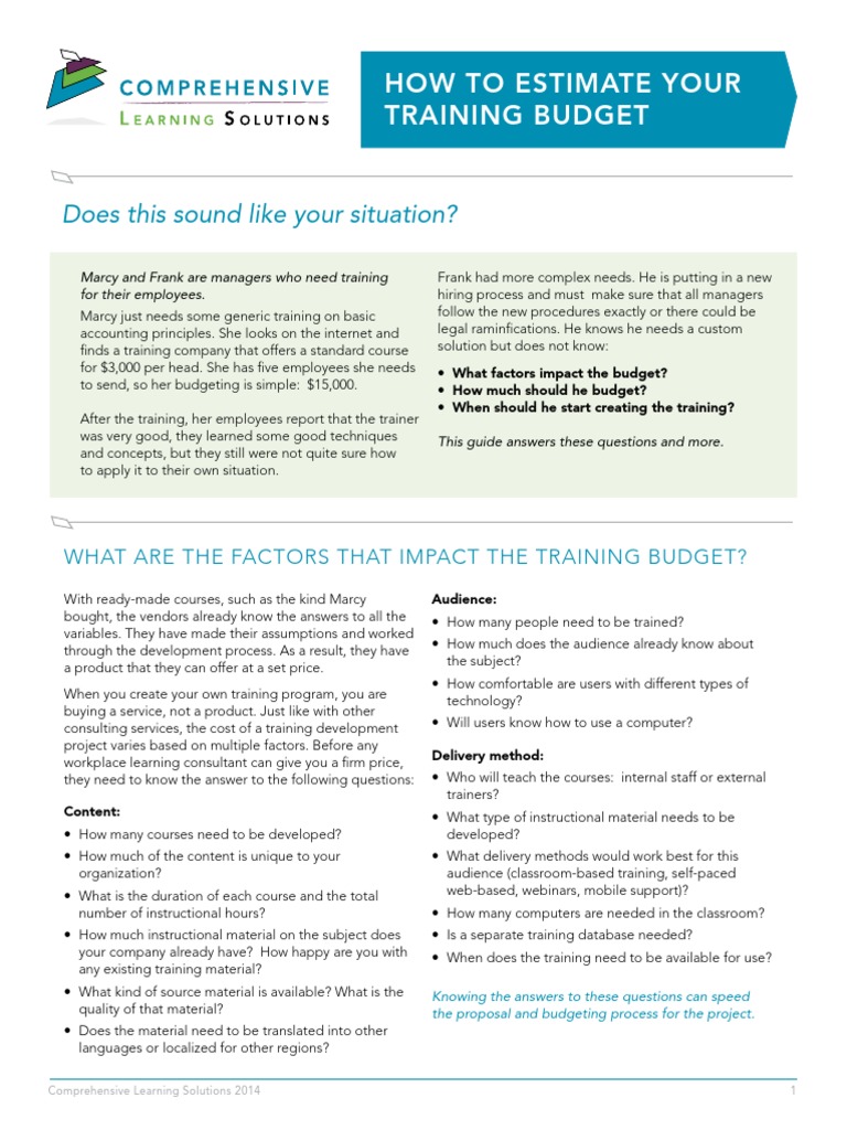 Estimate Training Budget | PDF | Learning | Instructional Design