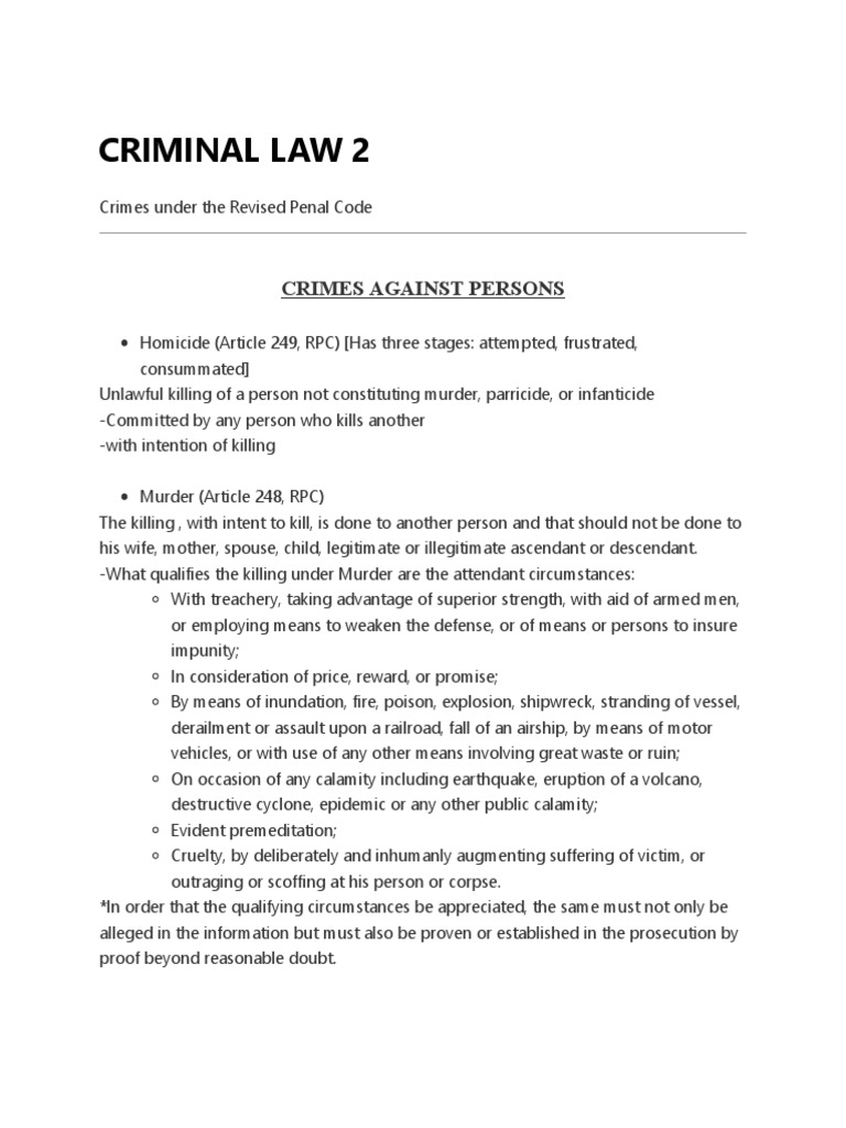 Criminal Law 2 | PDF | Crime & Violence | Crimes