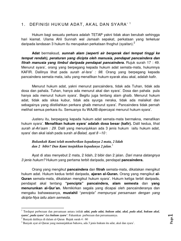 Huraian Ringkas Hukum Akal Adat Dan Sya Ra Pdf