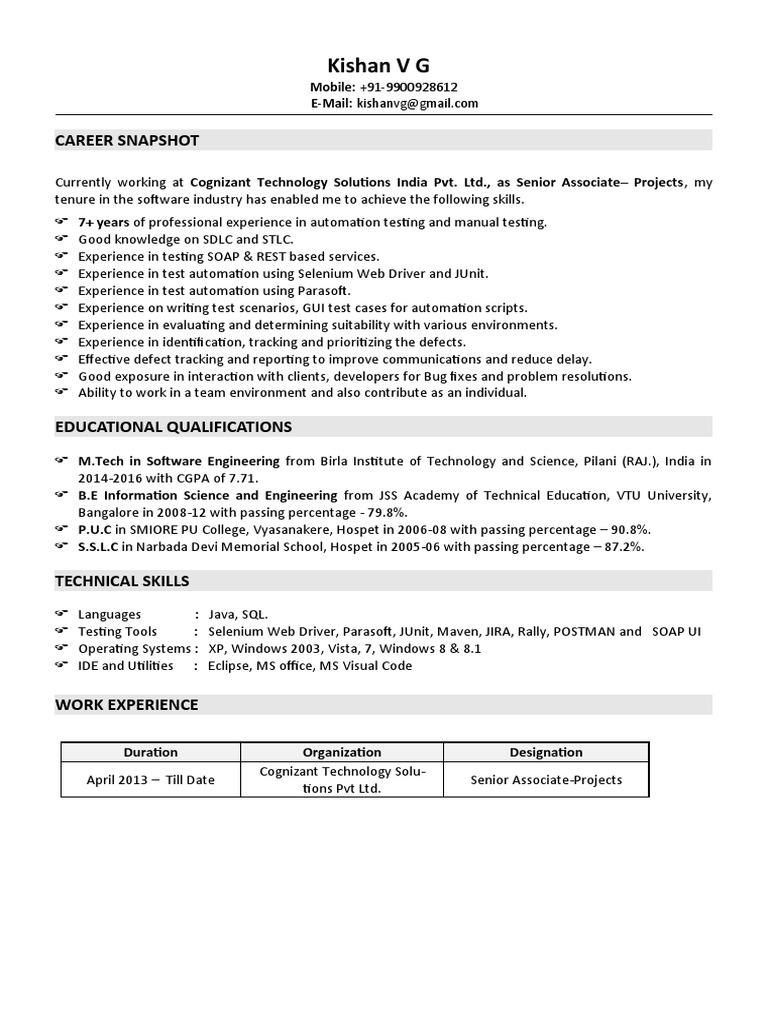 Kishan V G - Resume | PDF | Selenium (Software) | Computer Engineering