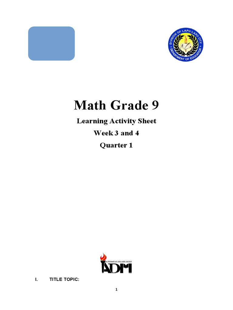 Math Grade 9 Learning Activity Sheet Week 3 and 4 Quarter 1 PDF