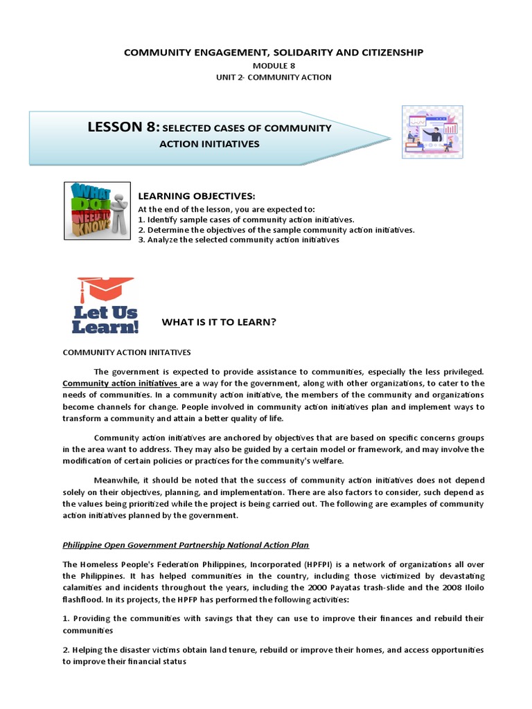 Lesson 8:: Community Engagement, Solidarity and Citizenship | PDF ...