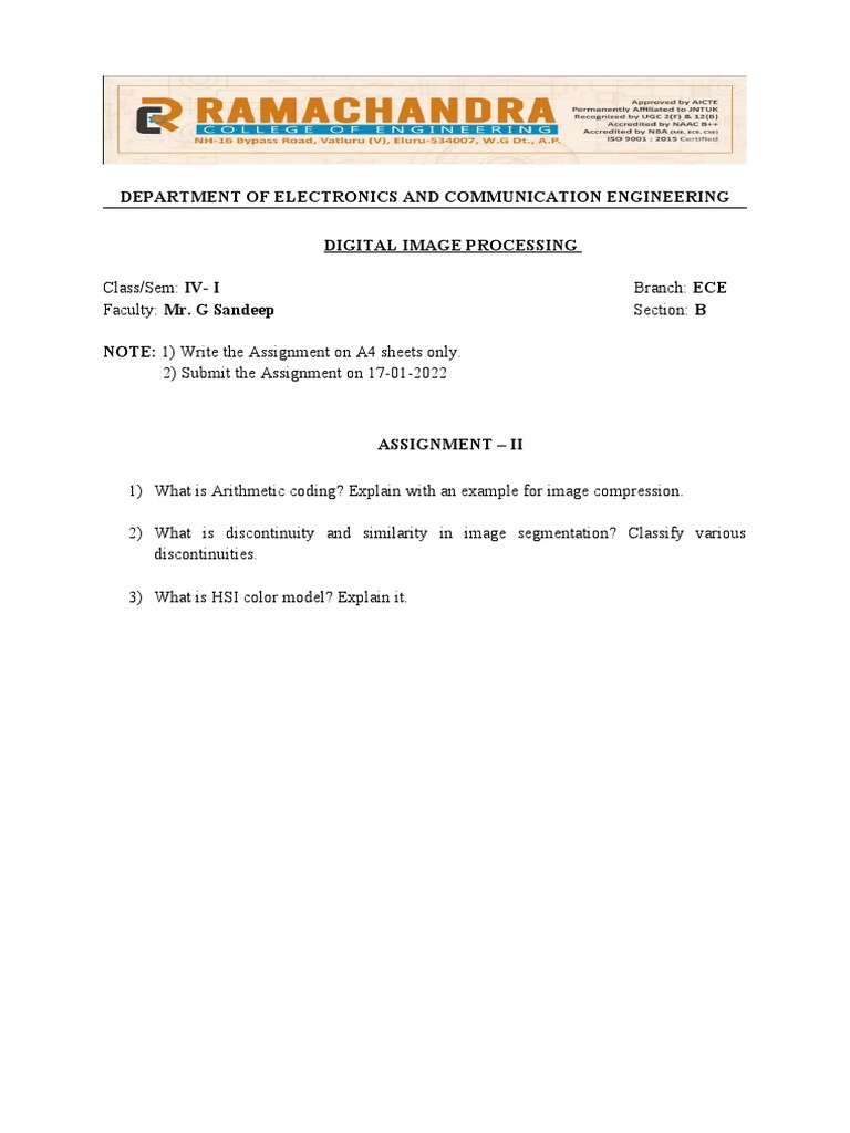 Digital Image Processing Assignment II | PDF
