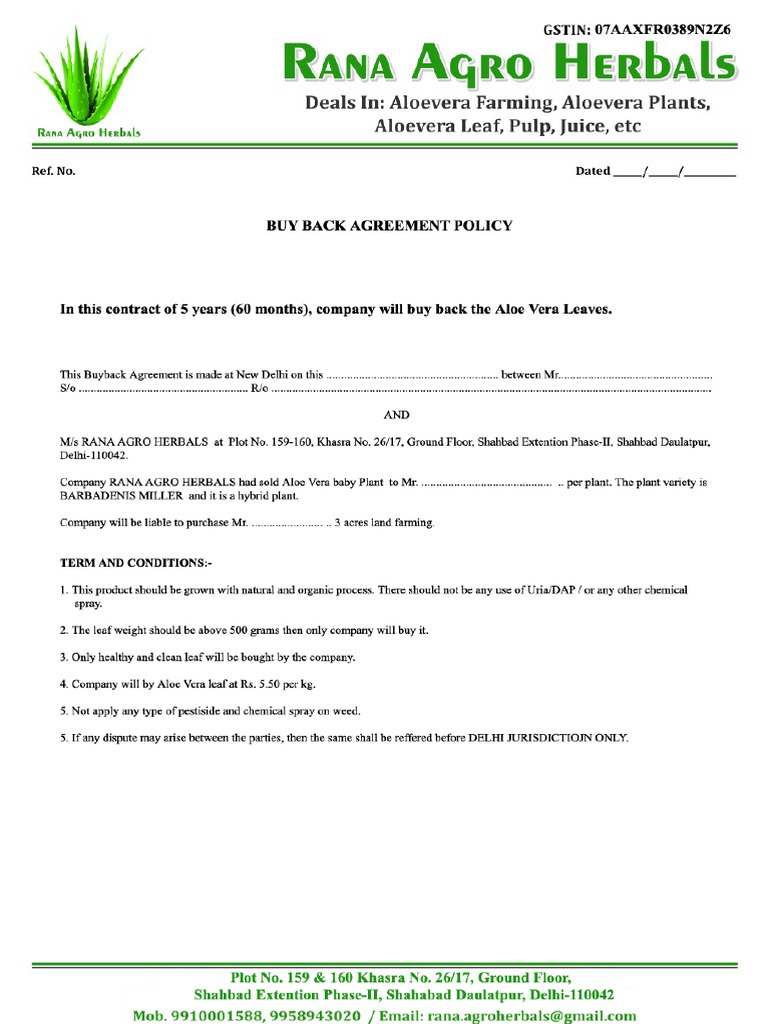 Buy Back Agreement Policy | PDF