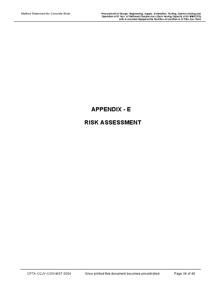 Appendix - E Risk Assessment: Method Statement For Concrete Work | PDF