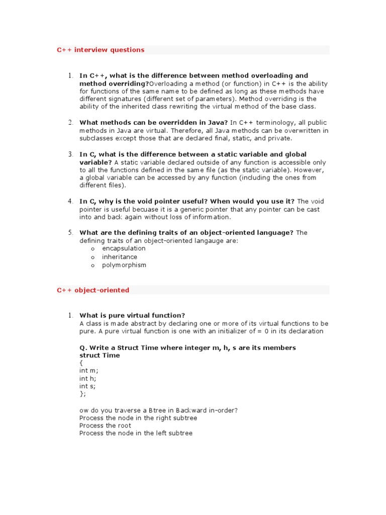 C++ Interview Questions | PDF | Constructor (Object Oriented ...