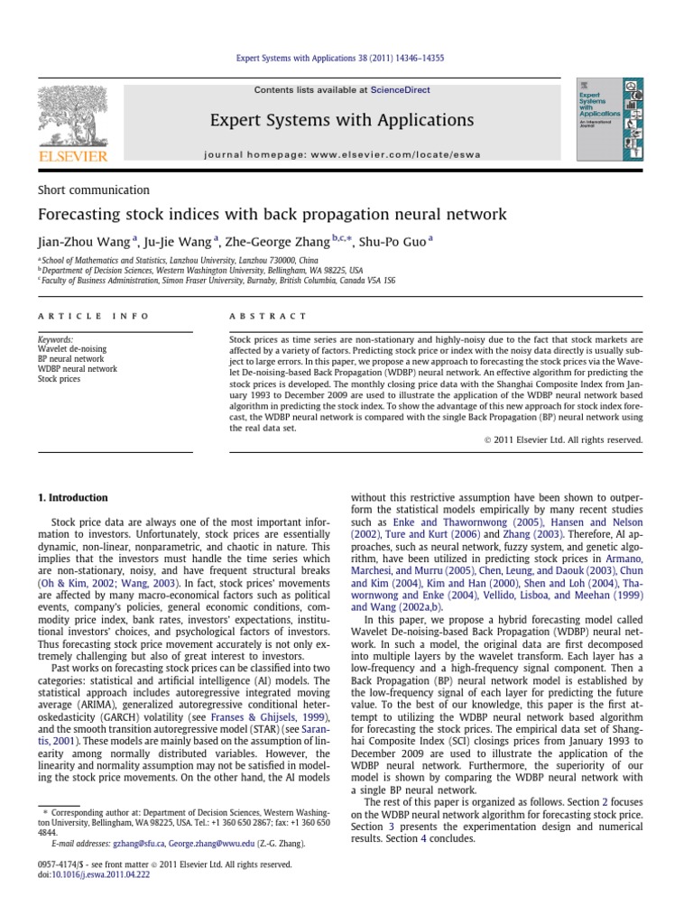 Forecasting Stock Indices With Back Propagation Neural Network PDF