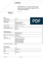 Product Data Sheet: Micom P121 - Overcurrent and Earth Fault Protection Relay-20 Te-Standard Display