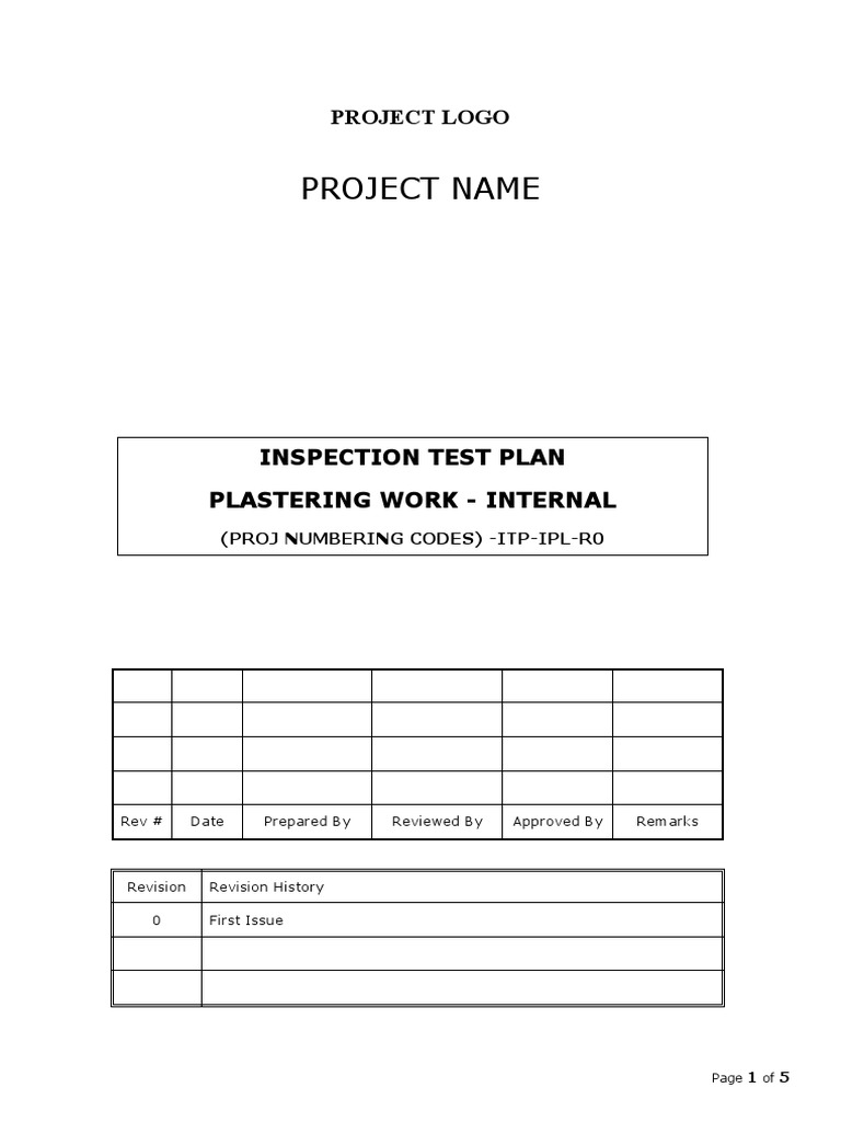 Plastering Work Inspection Test Plan | PDF | Plaster | Building Technology