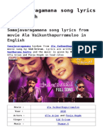 Samajavaragamana Song Lyrics From Movie Ala Vaikunthapurramuloo in English