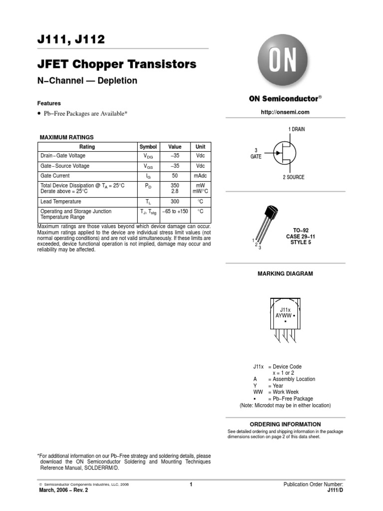 J111, J112 JFET Chopper Transistors N Channel Depletion PDF