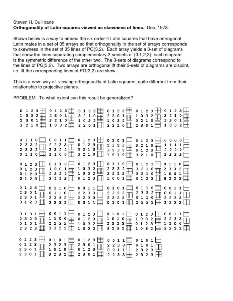 Orthogonal Latin Squares Analysis | PDF