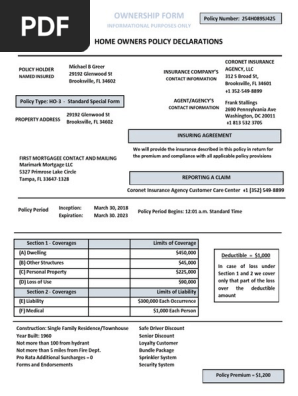 Declaration Page Sample Homeowners 12