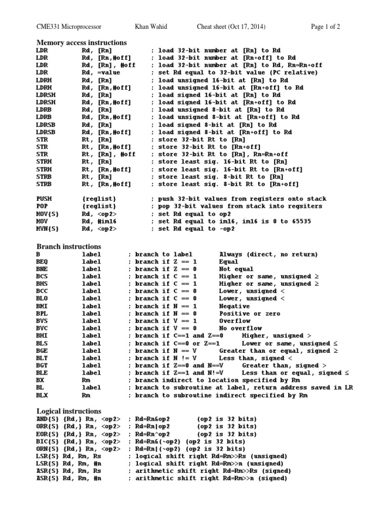 Memory access instructions cme331 microprocessor khan wahid cheat