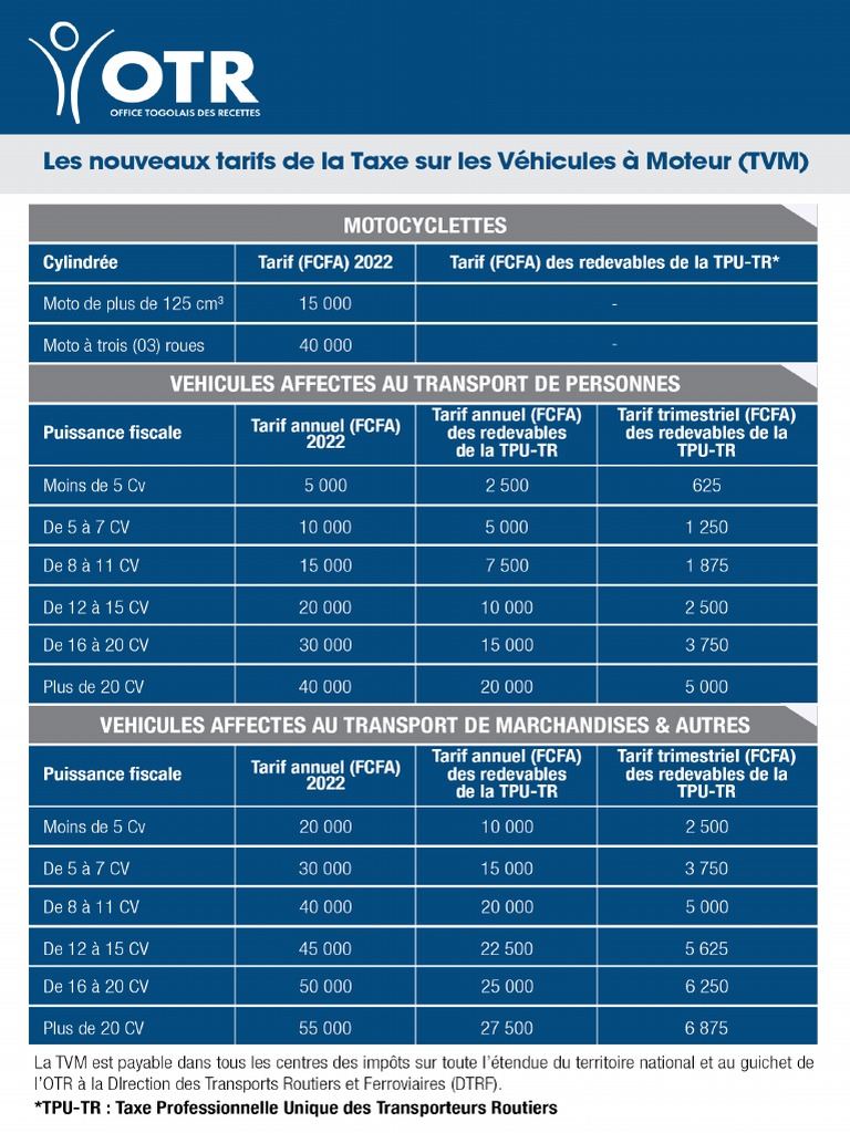 Tarif TVM 2022 PDF