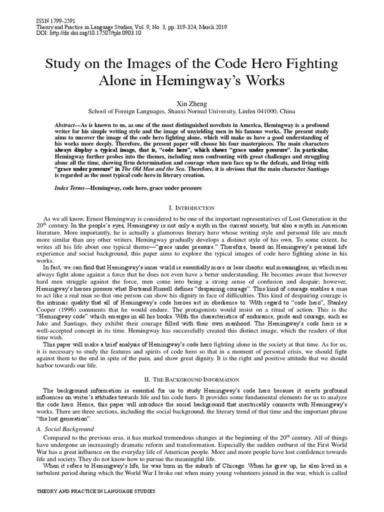 Study On The Images of The Code Hero Fighting Alone in Hemingway's