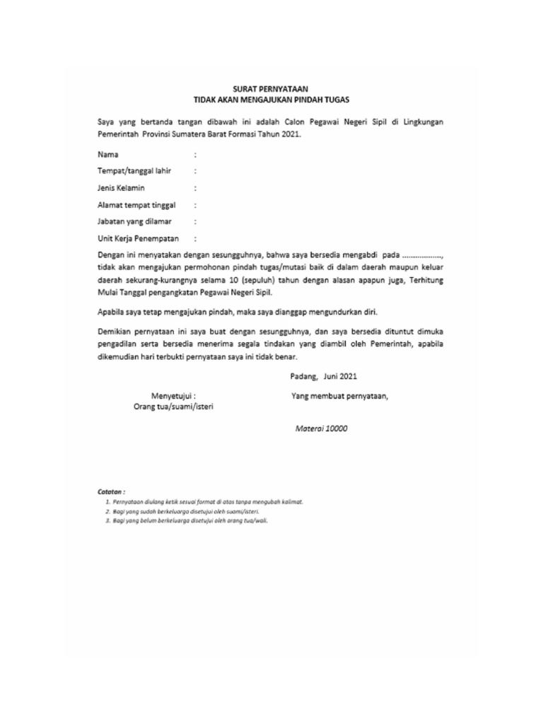 Contoh Surat Lamaran p3k Dan Pernyataan th.2021 | PDF