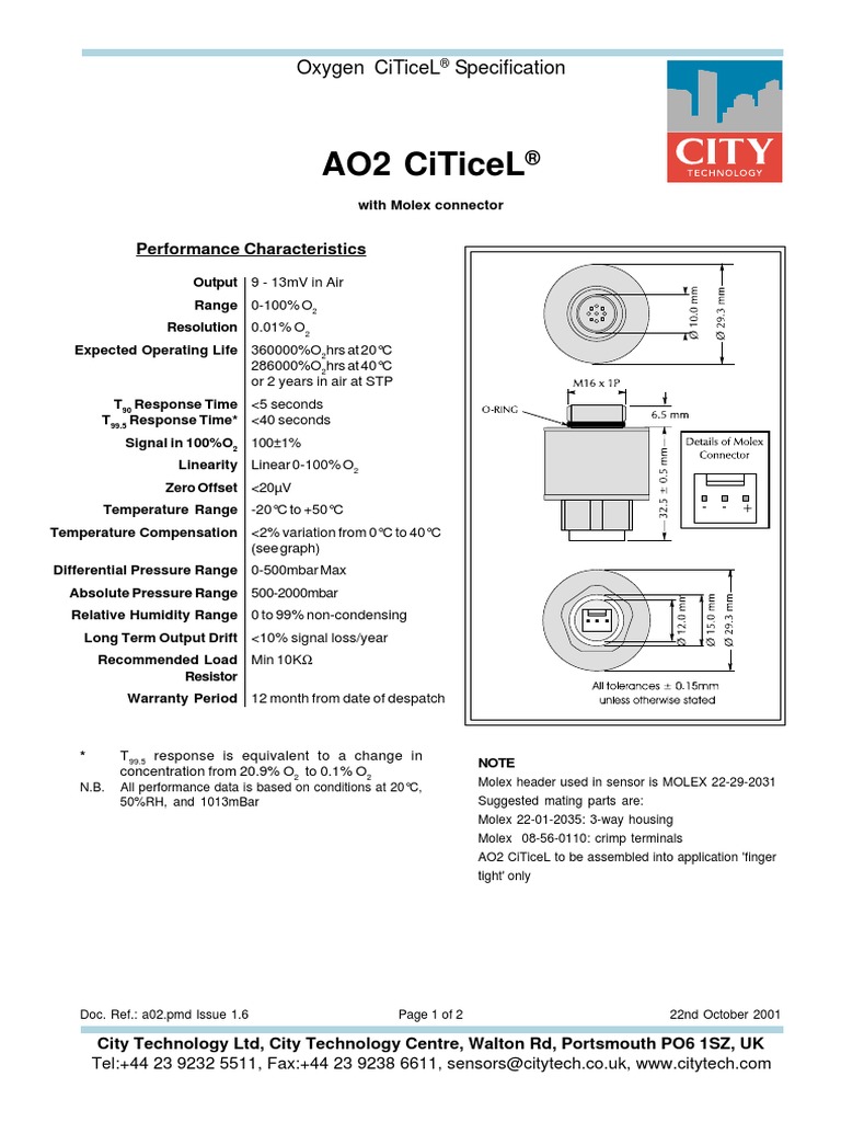 Ao2 PTB 18 10 Oxygen Sensor User Manual | PDF | Gases | Sensor