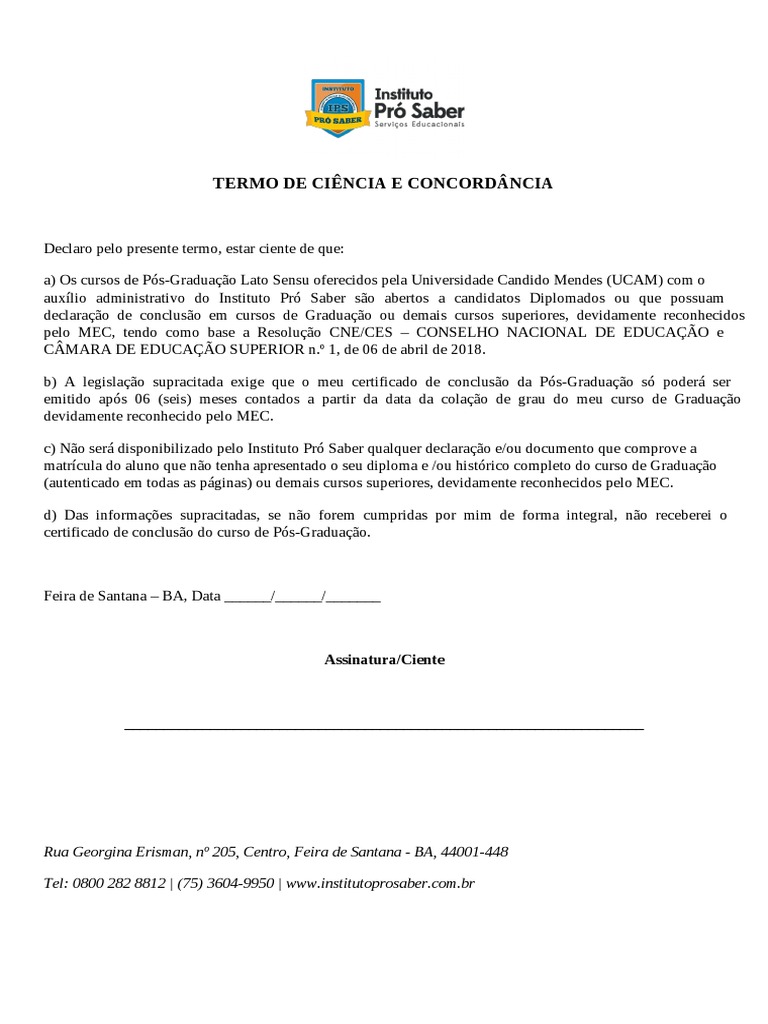 Modelo de Termo de Ciencia e Concordancia | PDF