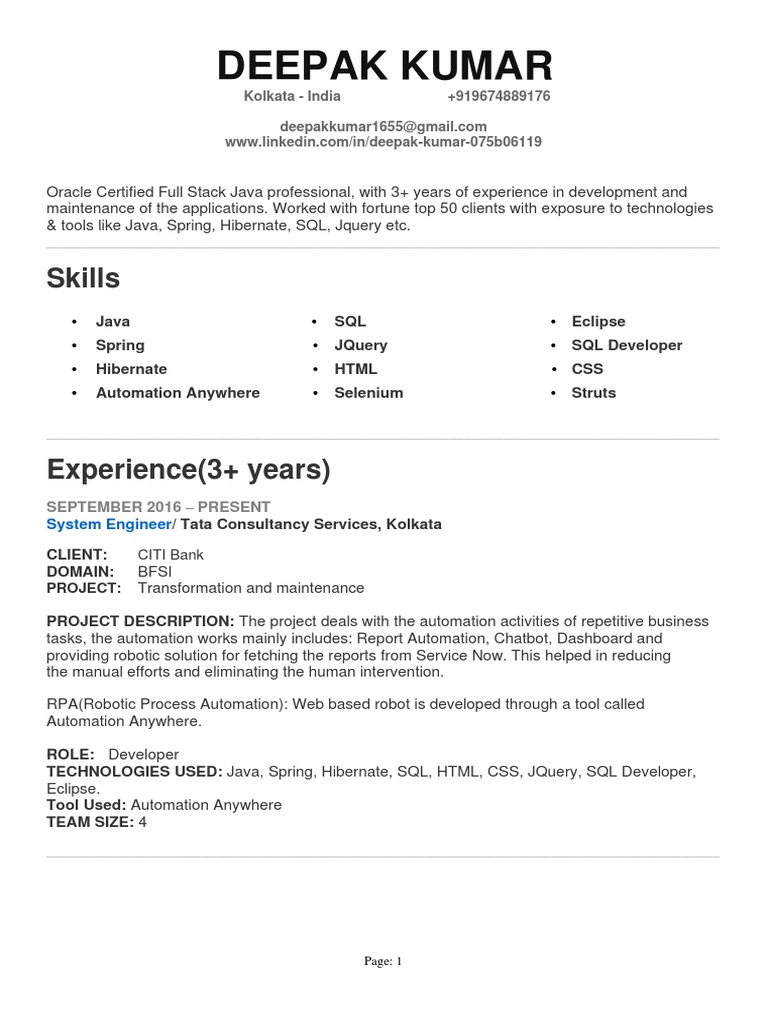 Deepak 1655 Resume Doc | PDF | Java (Programming Language) | Automation
